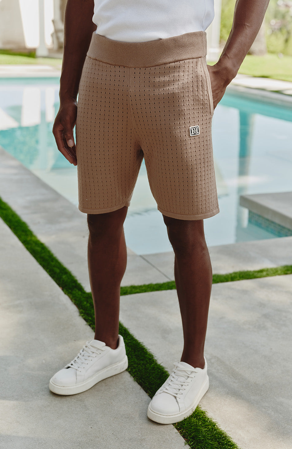 Marmont Pointelle Knitted Shorts in Taupe