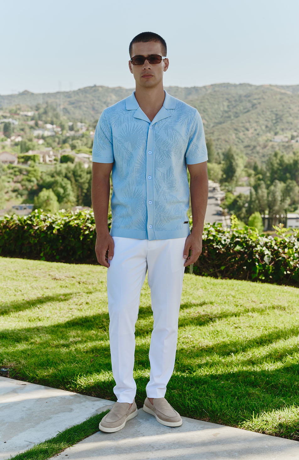 Rivero Slim Leaf Knitted Shirt in Blue