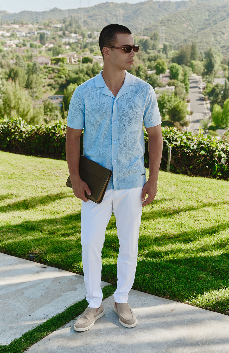 Rivero Slim Leaf Knitted Shirt in Blue