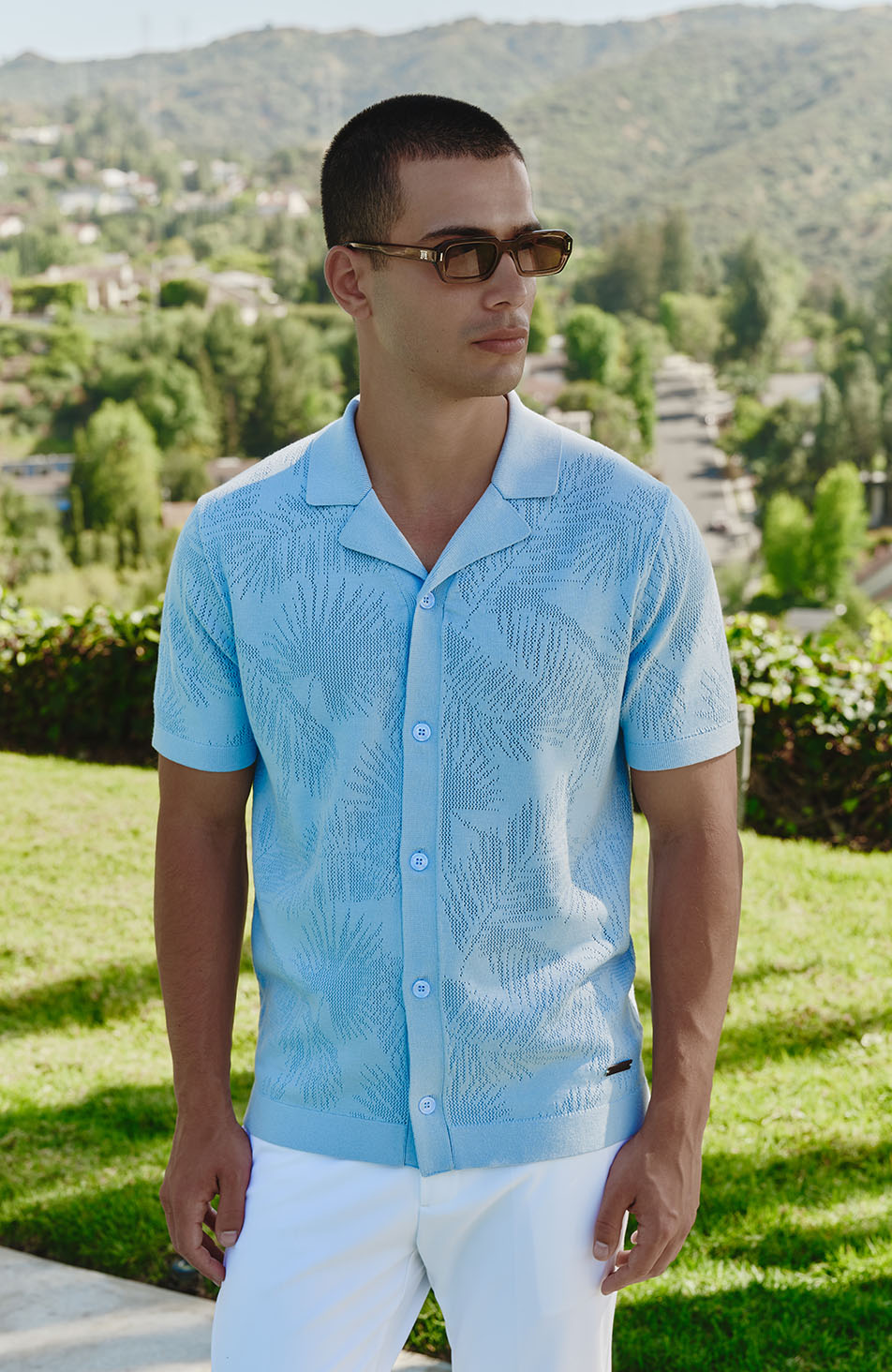 Rivero Slim Leaf Knitted Shirt in Blue