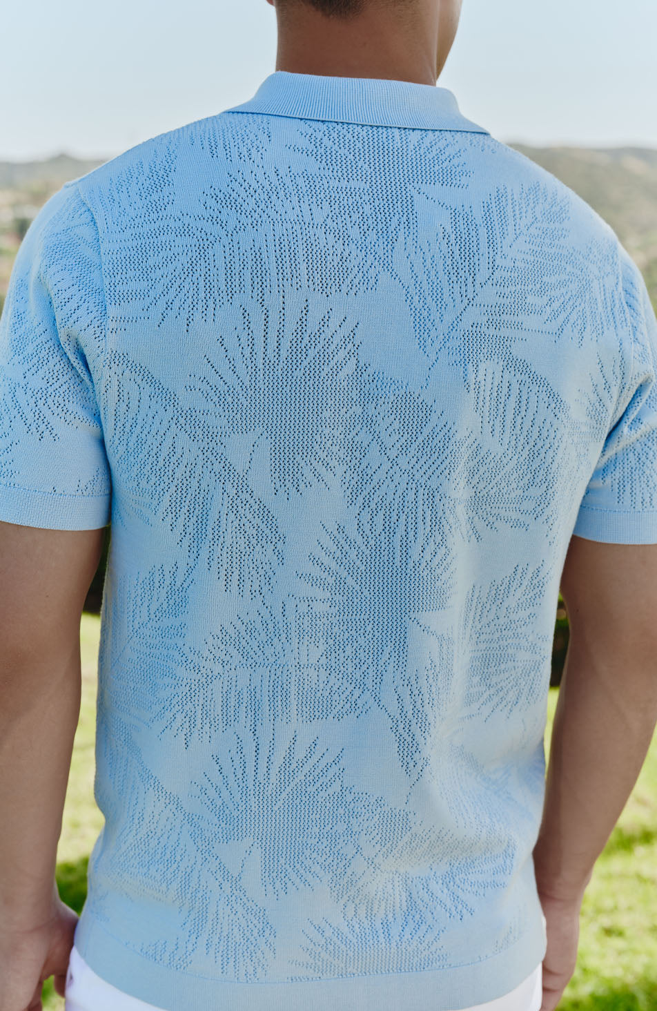 Rivero Slim Leaf Knitted Shirt in Blue