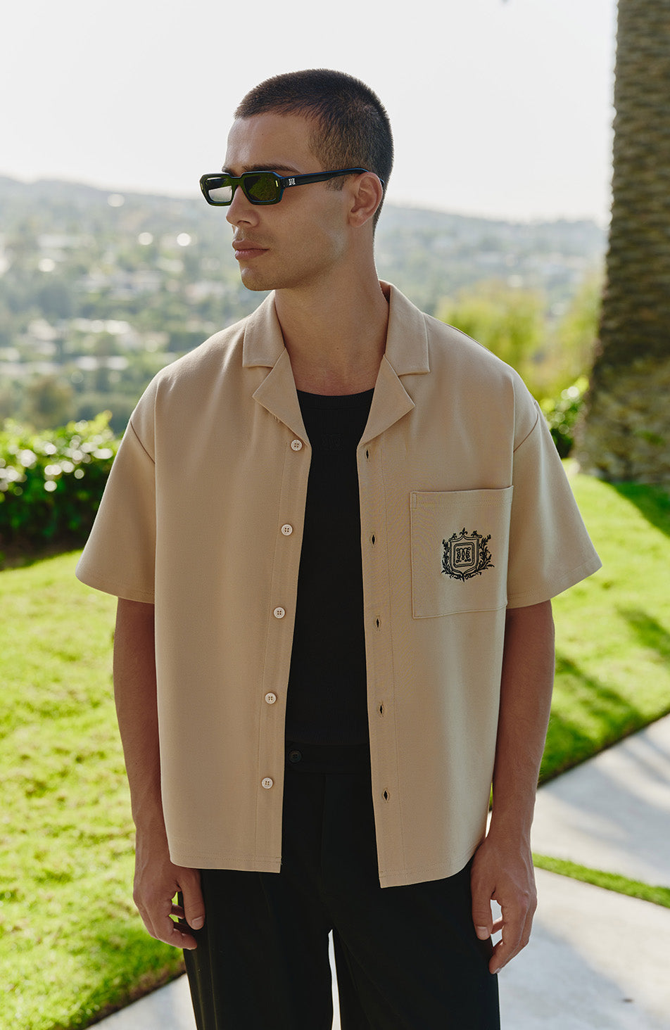 Hills Crest Embroidered Short Sleeve Shirt in Taupe