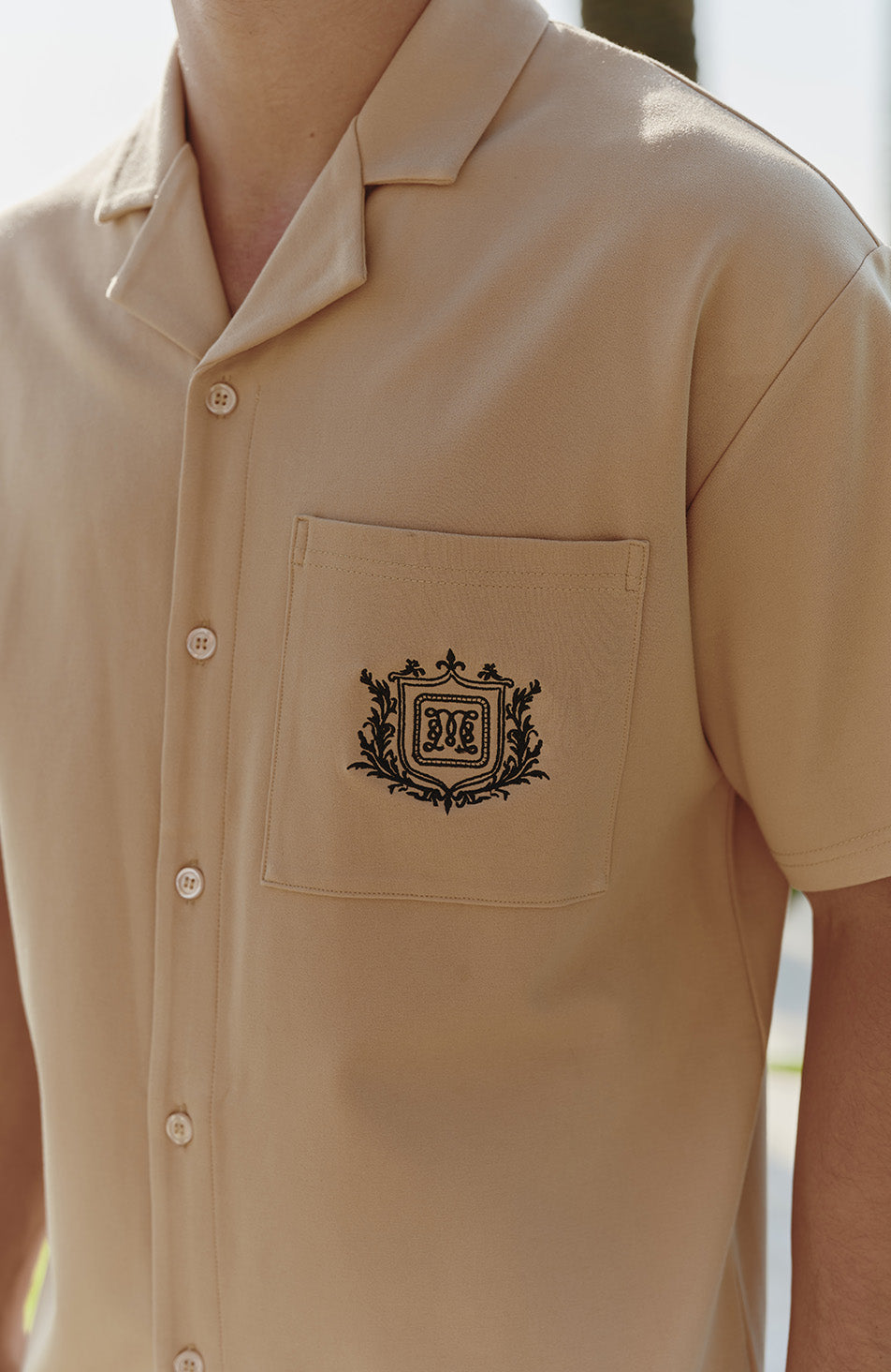 Hills Crest Embroidered Short Sleeve Shirt in Taupe