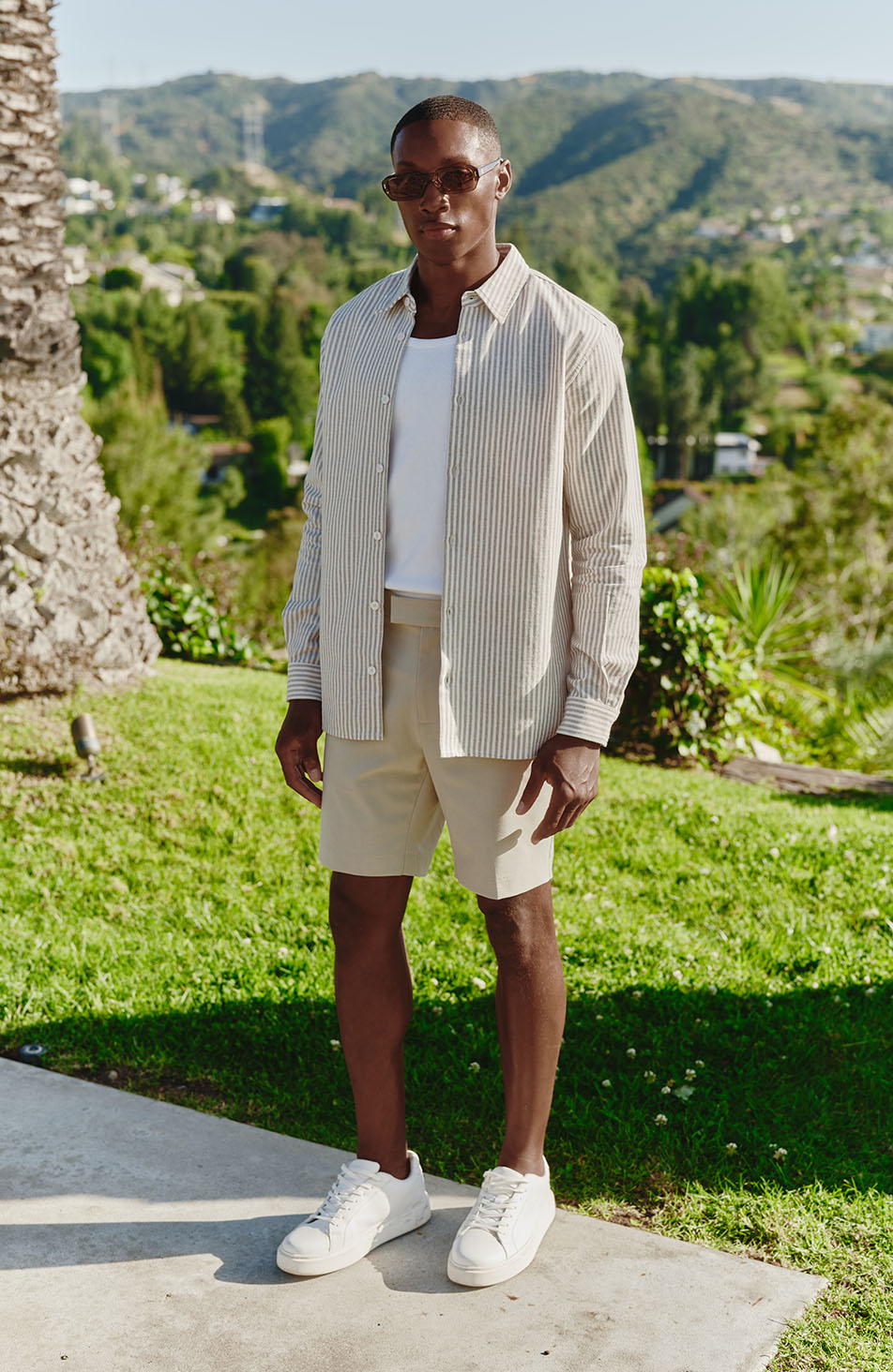 Balencio Embroidered Stripe Shirt in Beige and White