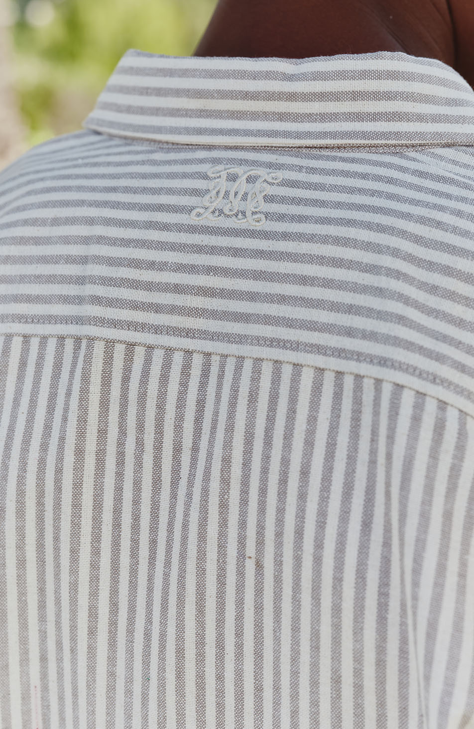 Balencio Embroidered Stripe Shirt in Beige and White