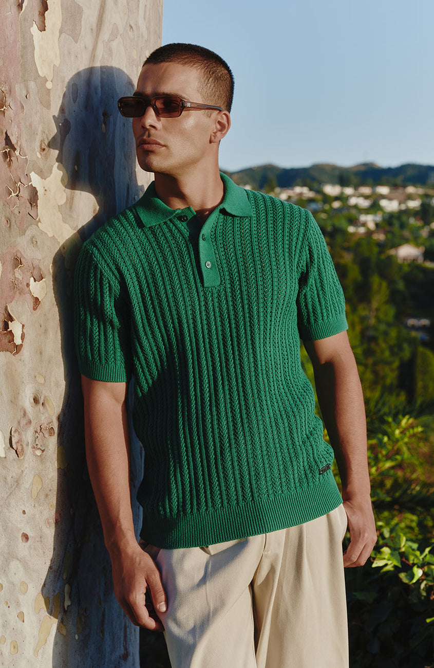 Melrose Rib Knitted Polo in Green
