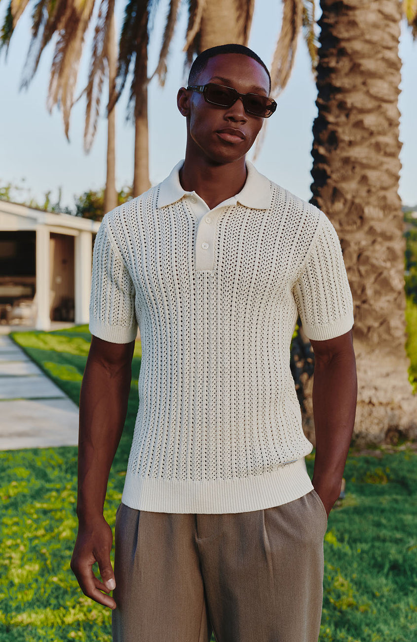 Melrose Rib Knitted Polo in Cream