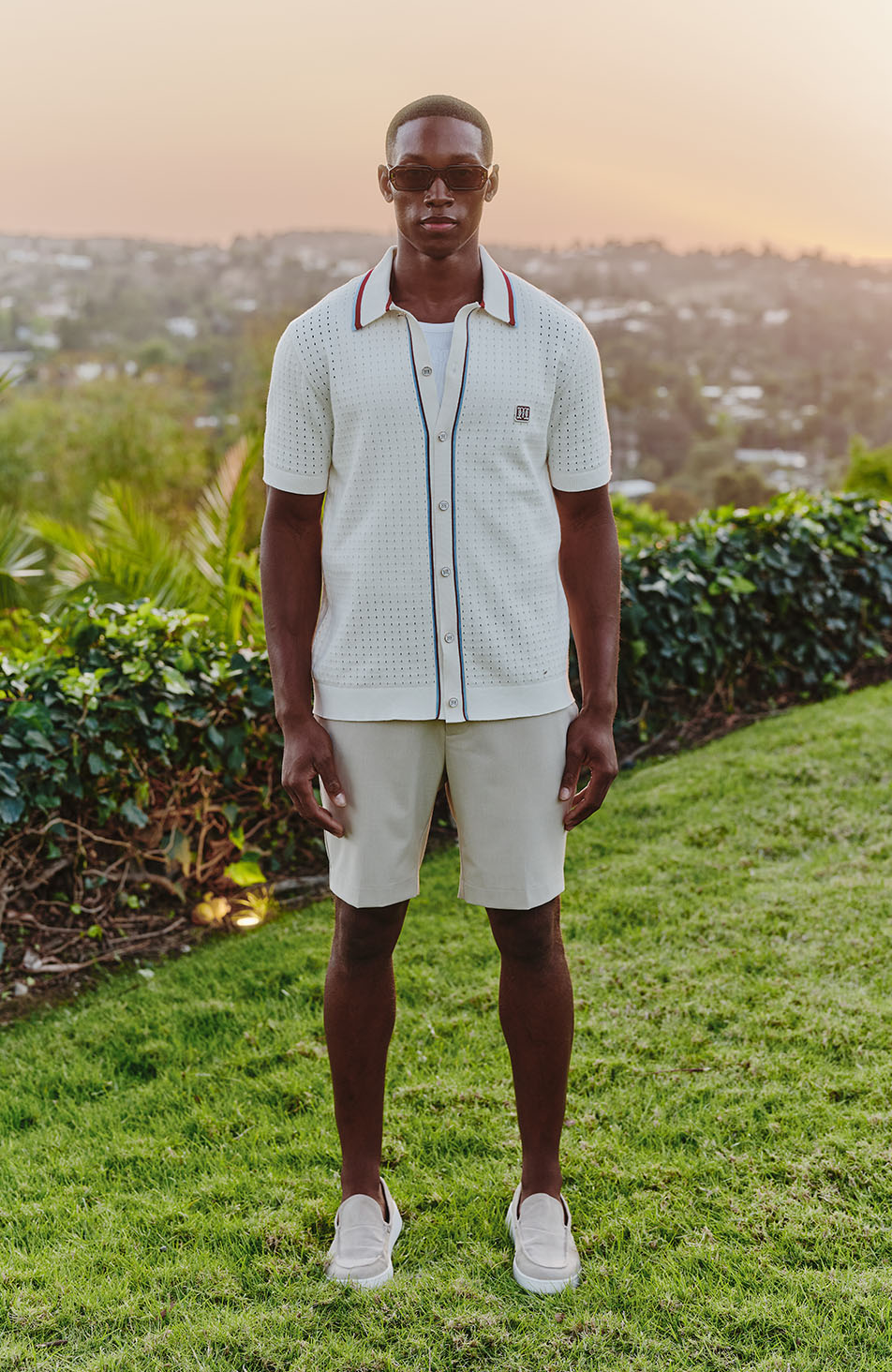 Marmont Pointelle Knitted Short Sleeve Shirt in White