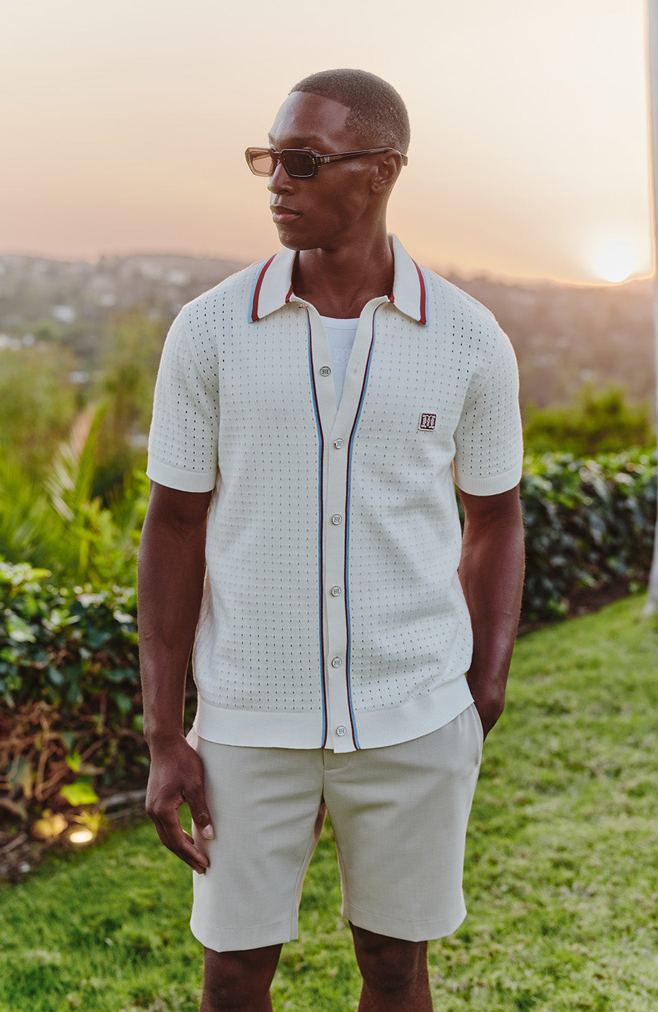 Marmont Pointelle Knitted Short Sleeve Shirt in White