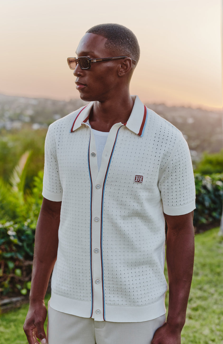 Marmont Pointelle Knitted Short Sleeve Shirt in White