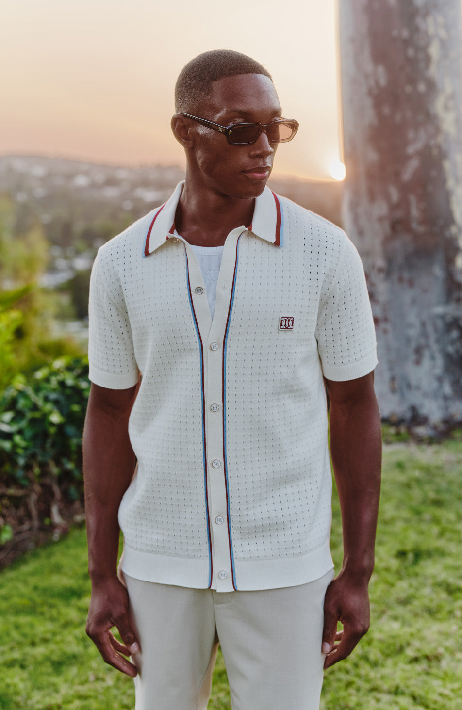 Marmont Pointelle Knitted Short Sleeve Shirt in White