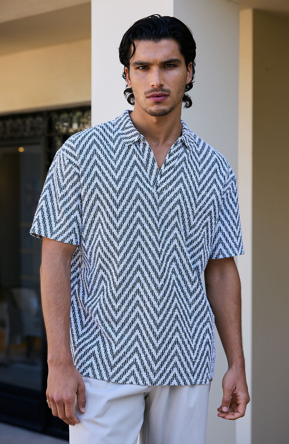 Marlin Textured Relaxed Polo in Grey