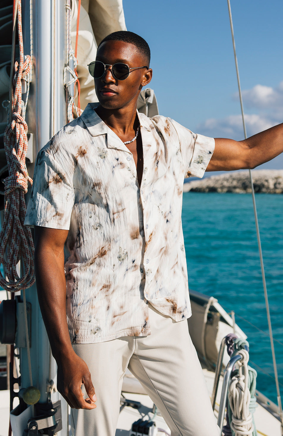 Phoenix Relaxed Fit Watercolour Crinkle Shirt in Ivory