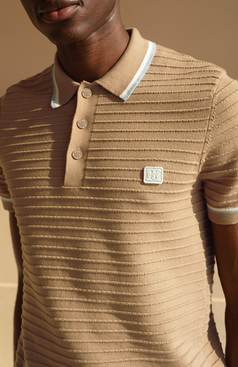 Riviera Knit Rib Polo in Taupe
