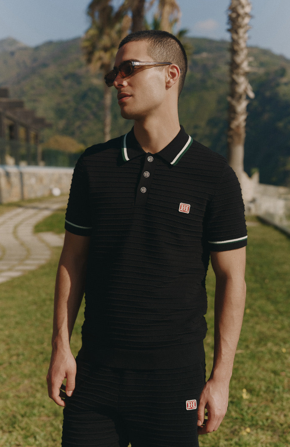 Riviera Knit Rib Polo in Black