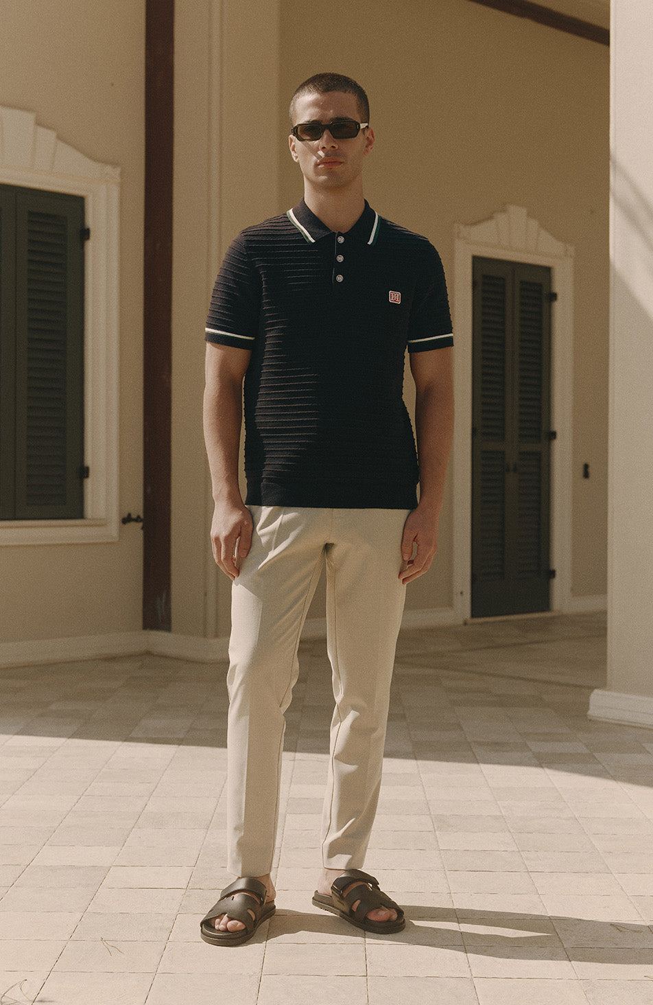 Riviera Knit Rib Polo in Black