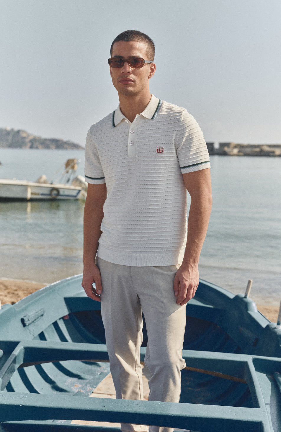 Riviera Knit Rib Polo in White