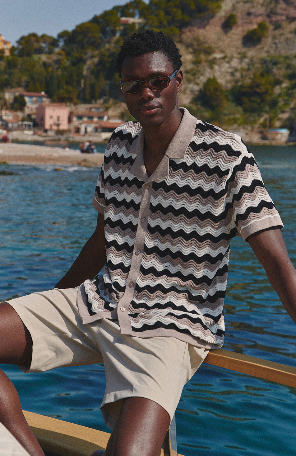 Aruba Textured Relaxed Fit Knitted Shirt in Taupe