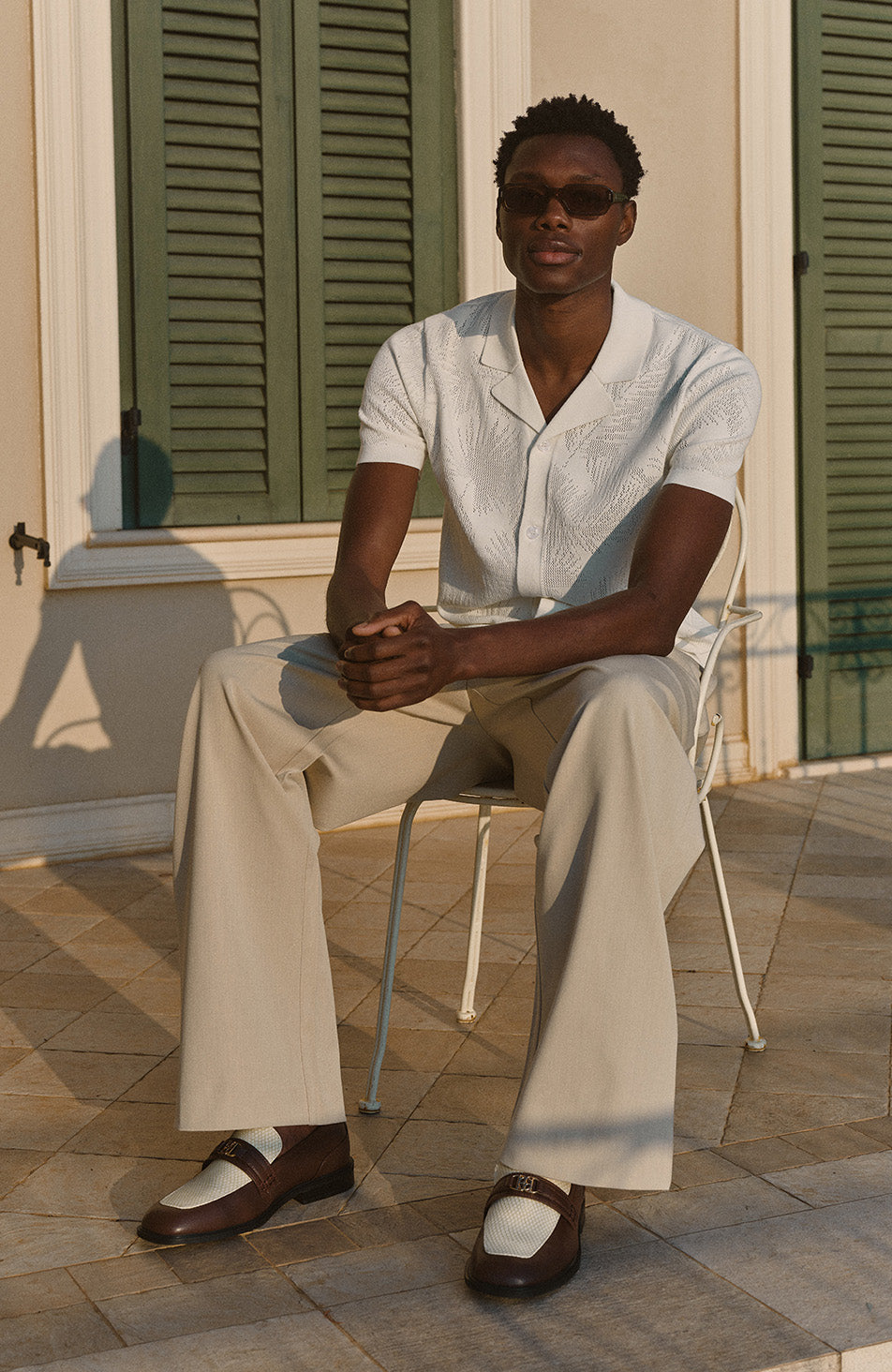 Rivero Slim Leaf Knit Shirt in White