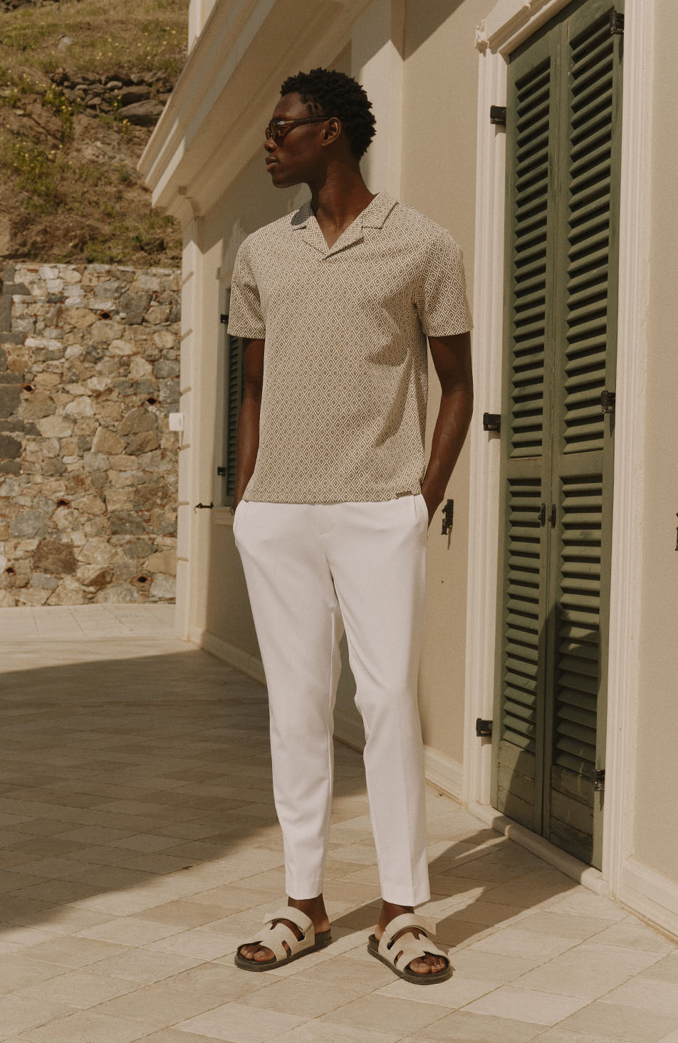 Piero Slim Geo Polo in Beige