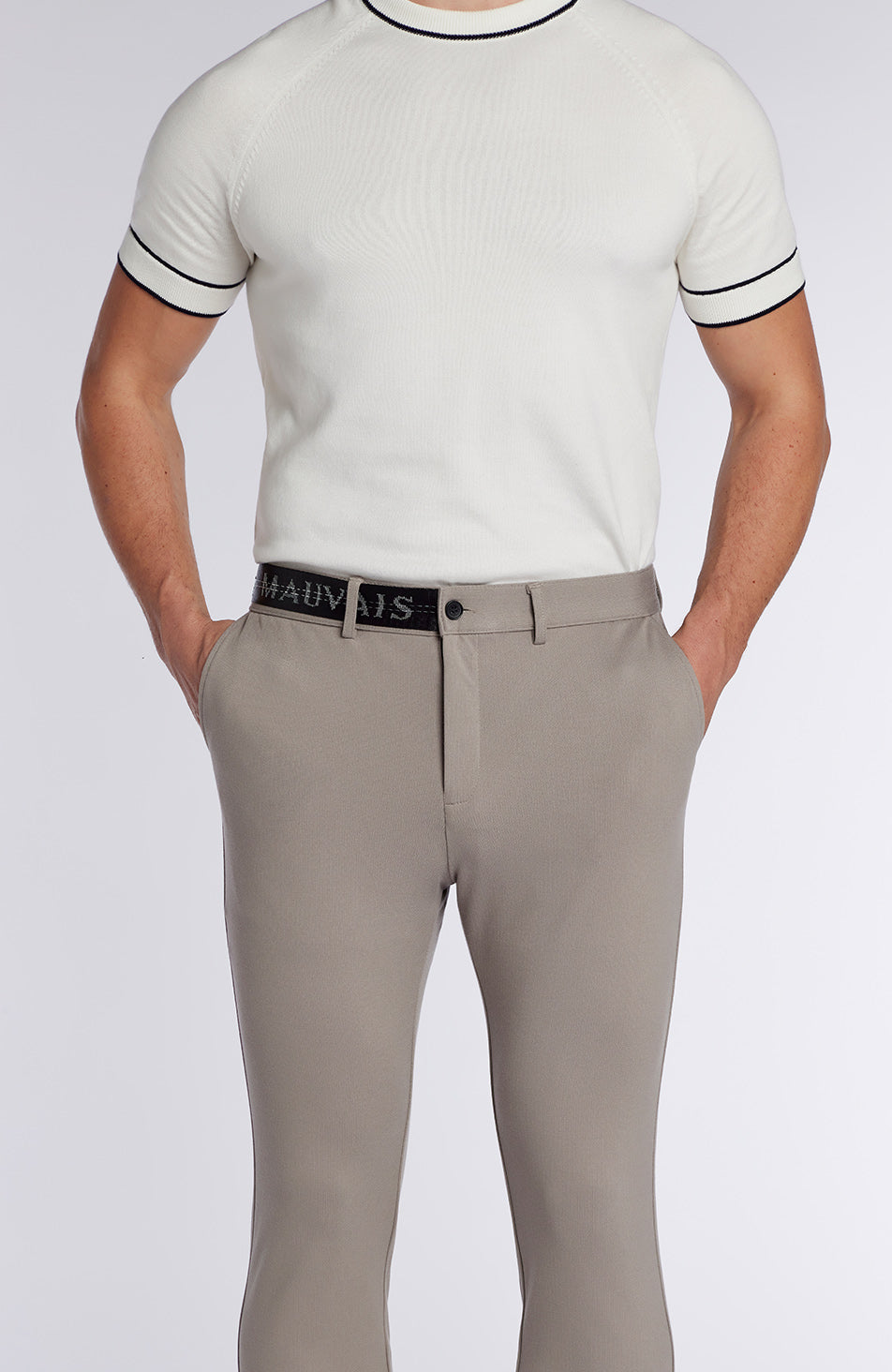 Monaco Pants with Half Belt in Beige