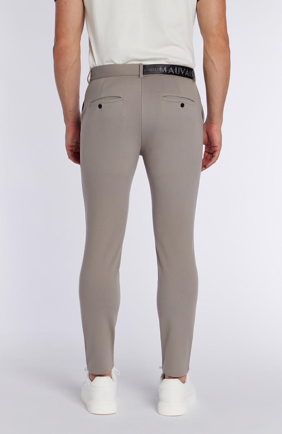 Monaco Pants with Half Belt in Beige