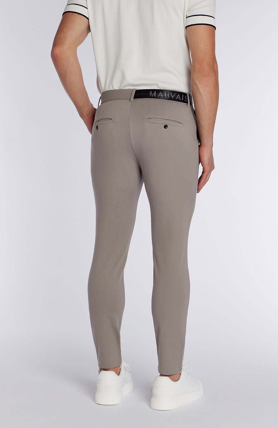 Monaco Pants with Half Belt in Beige