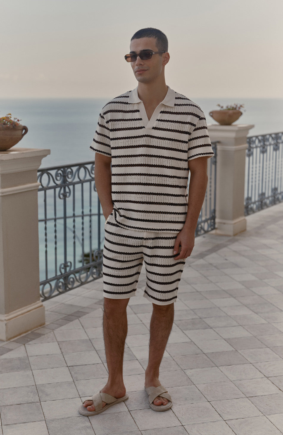 Romano Stripe Shorts in Beige and Brown