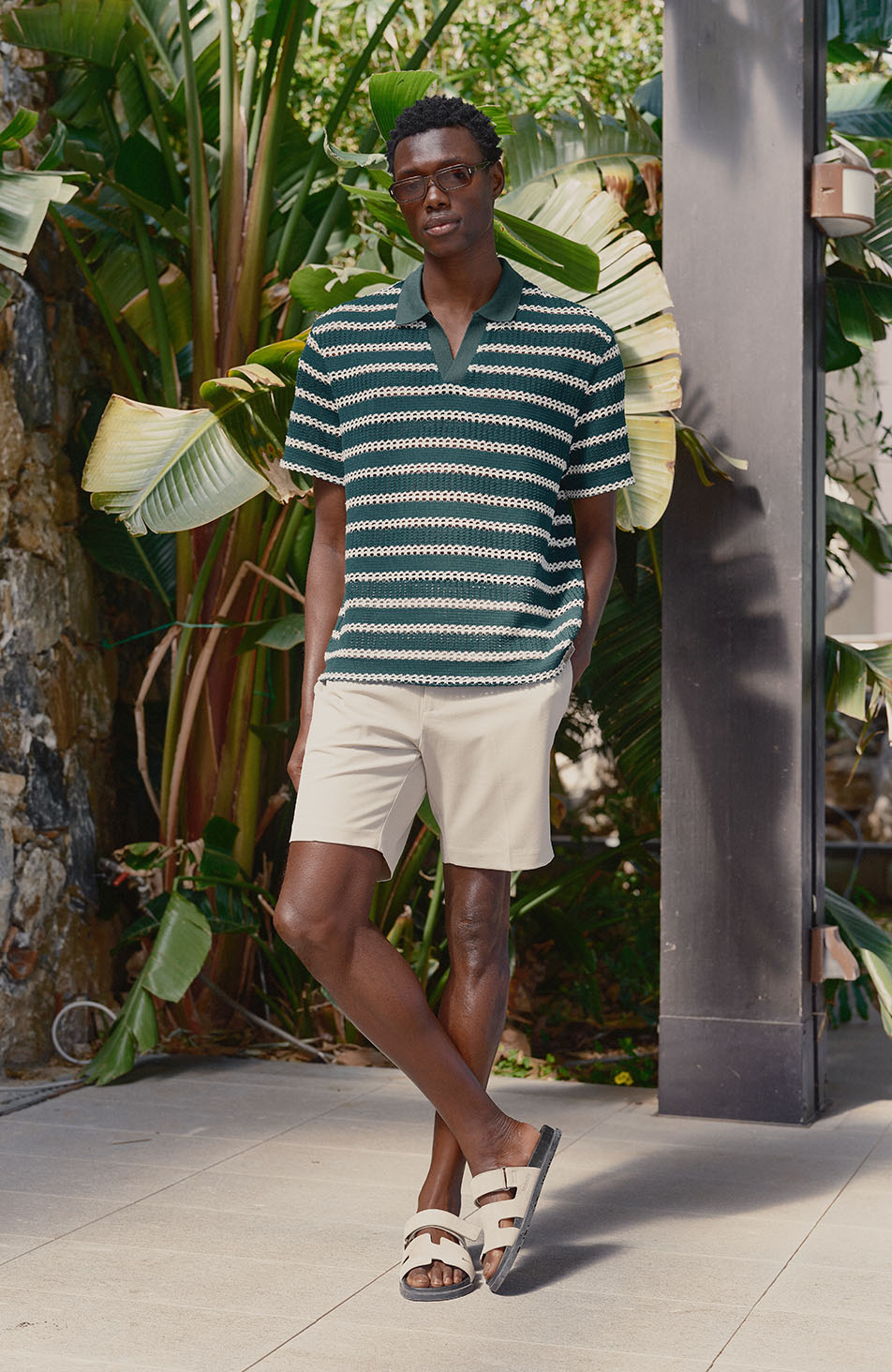 Romano Boxy Stripe Polo in Green