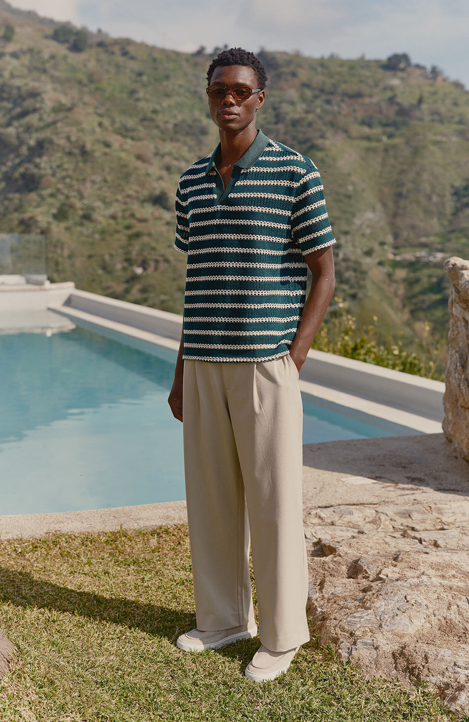 Romano Boxy Stripe Polo in Green