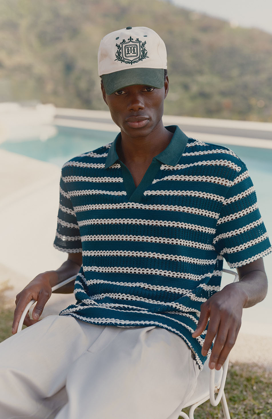 Romano Boxy Stripe Polo in Green