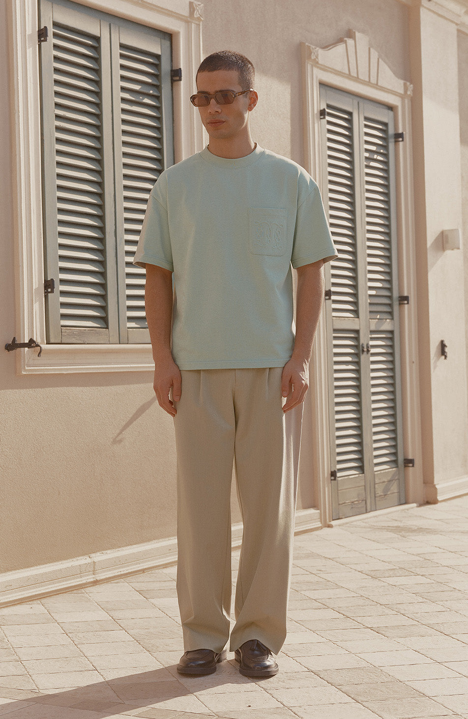 Embossed Monogram Pocket T-Shirt in Sage