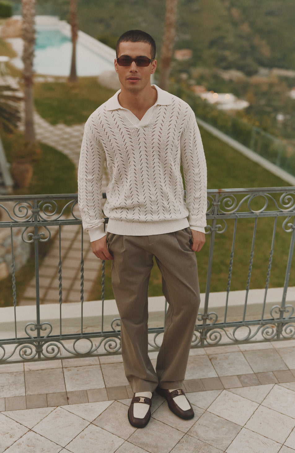 Capri Long Sleeve Pointelle Polo in Cream