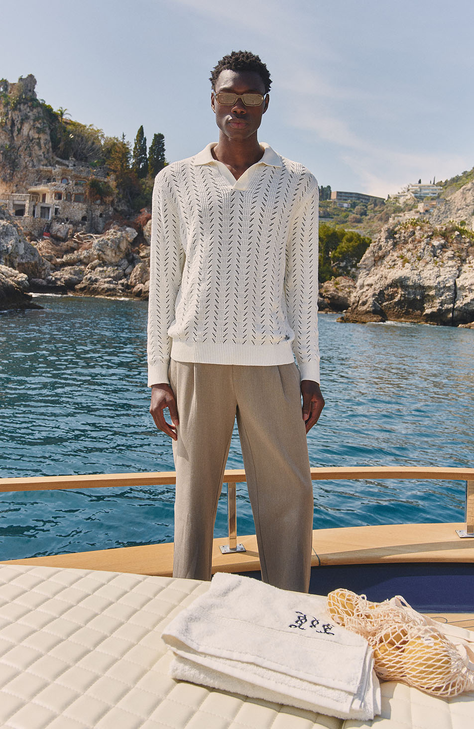 Capri Long Sleeve Pointelle Polo in Cream