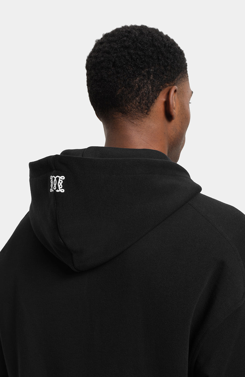 Embroidered Monogram Zip Through Hoodie in Black