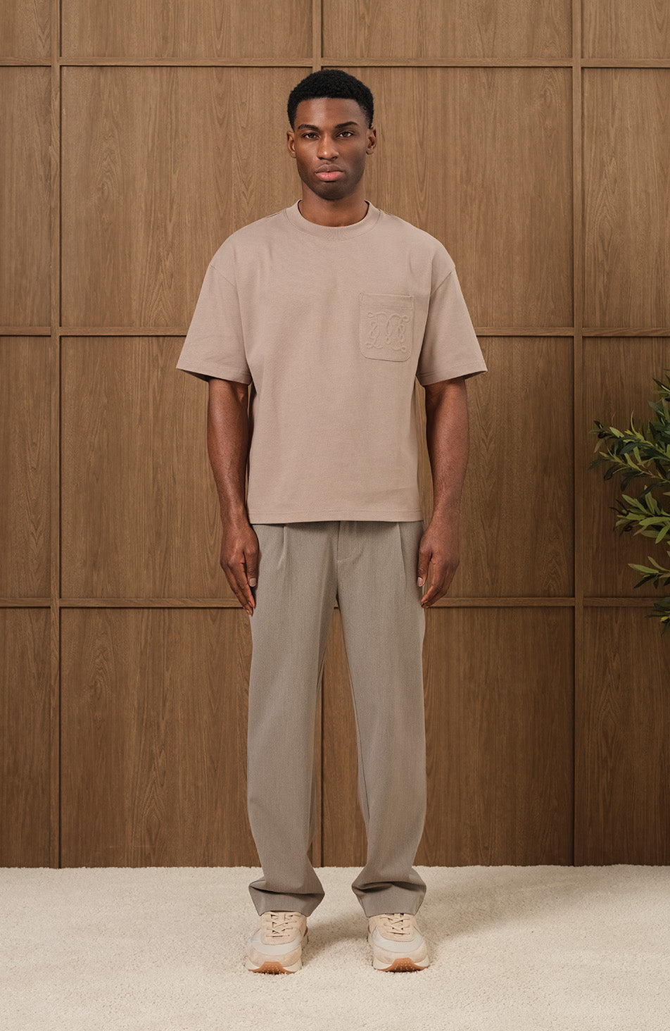 Embossed Monogram Pocket T-Shirt in Taupe