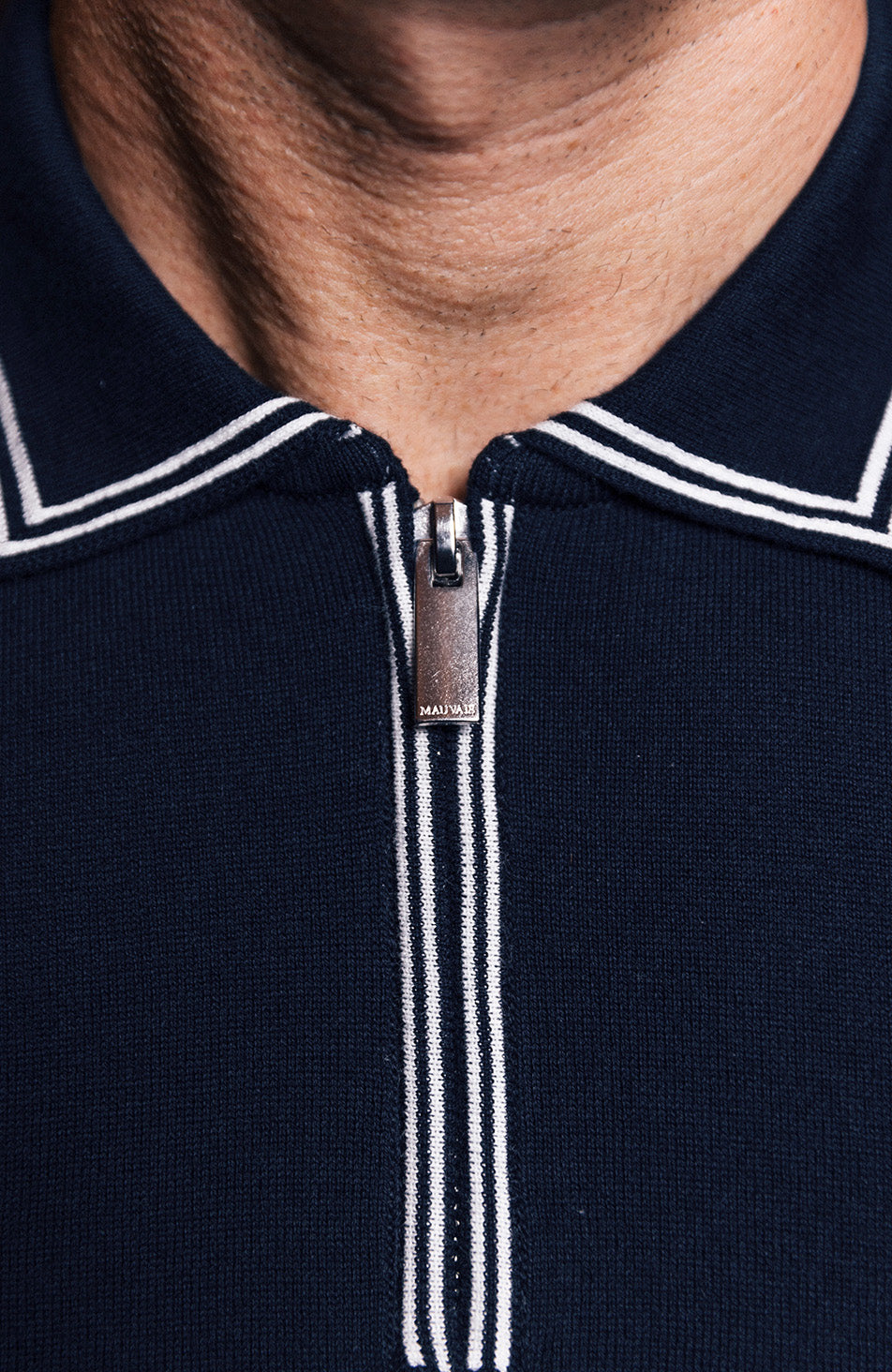 Newbury Slim Knit Piping Zip Polo in Navy