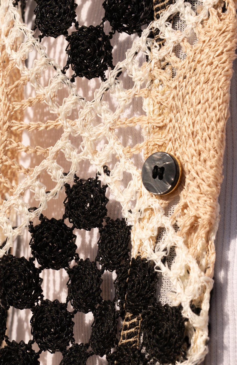 Paraiso Square Crochet Knit Shirt in Taupe and Black