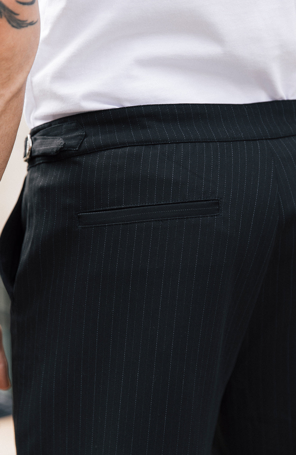 Savile Slim Pinstripe Chino Trousers in Black