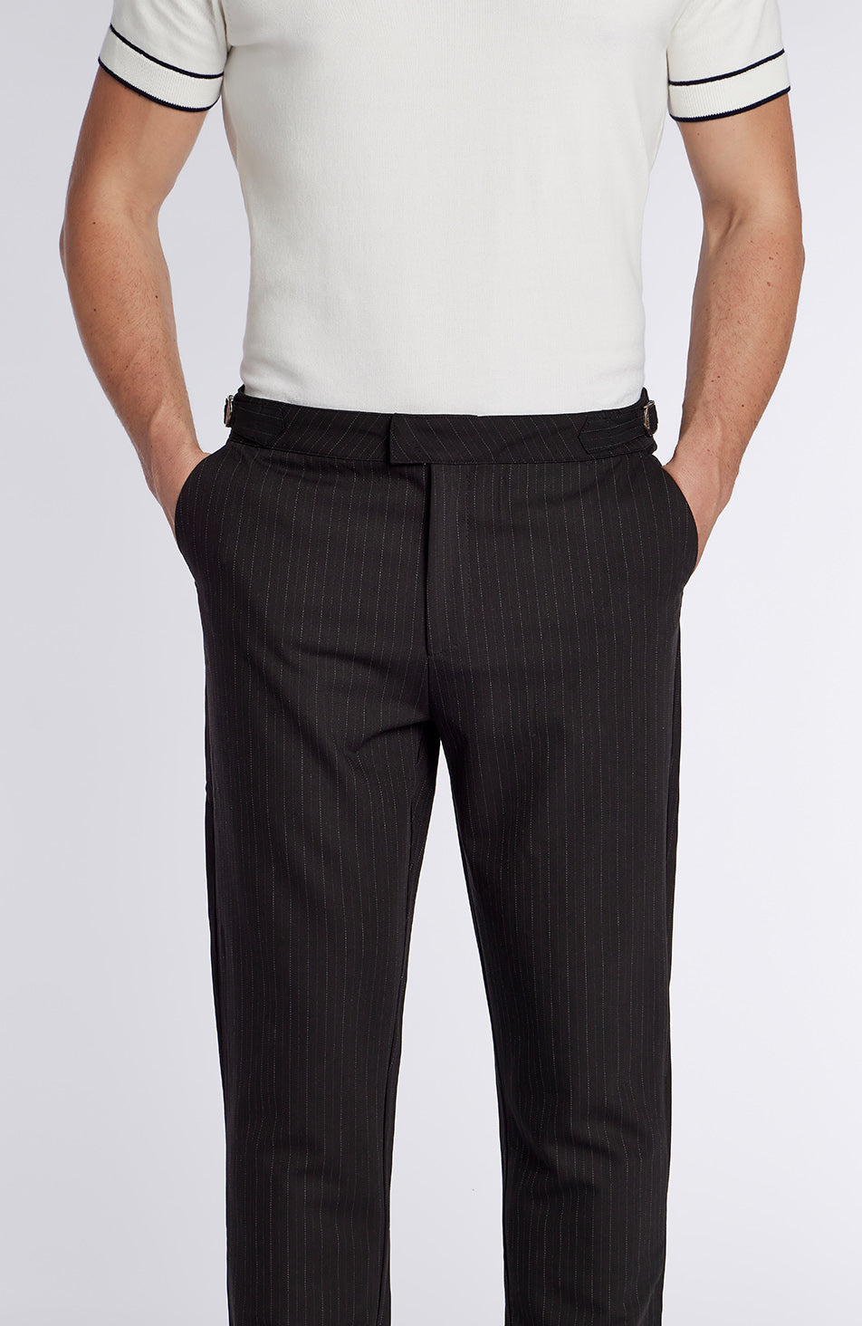 Savile Slim Pinstripe Chino Pants in Black