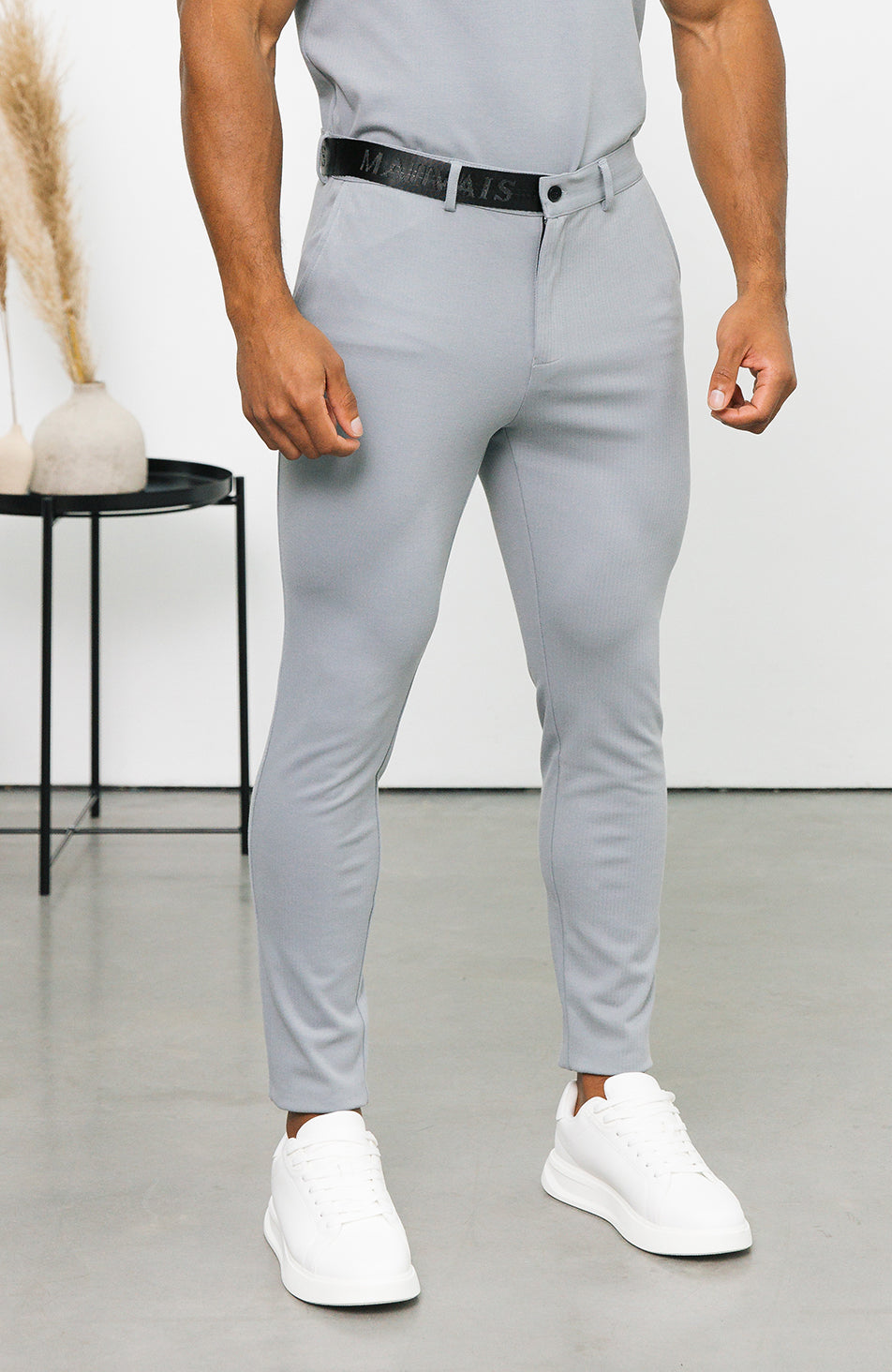 Signature Pants with Half Belt in Ice Blue