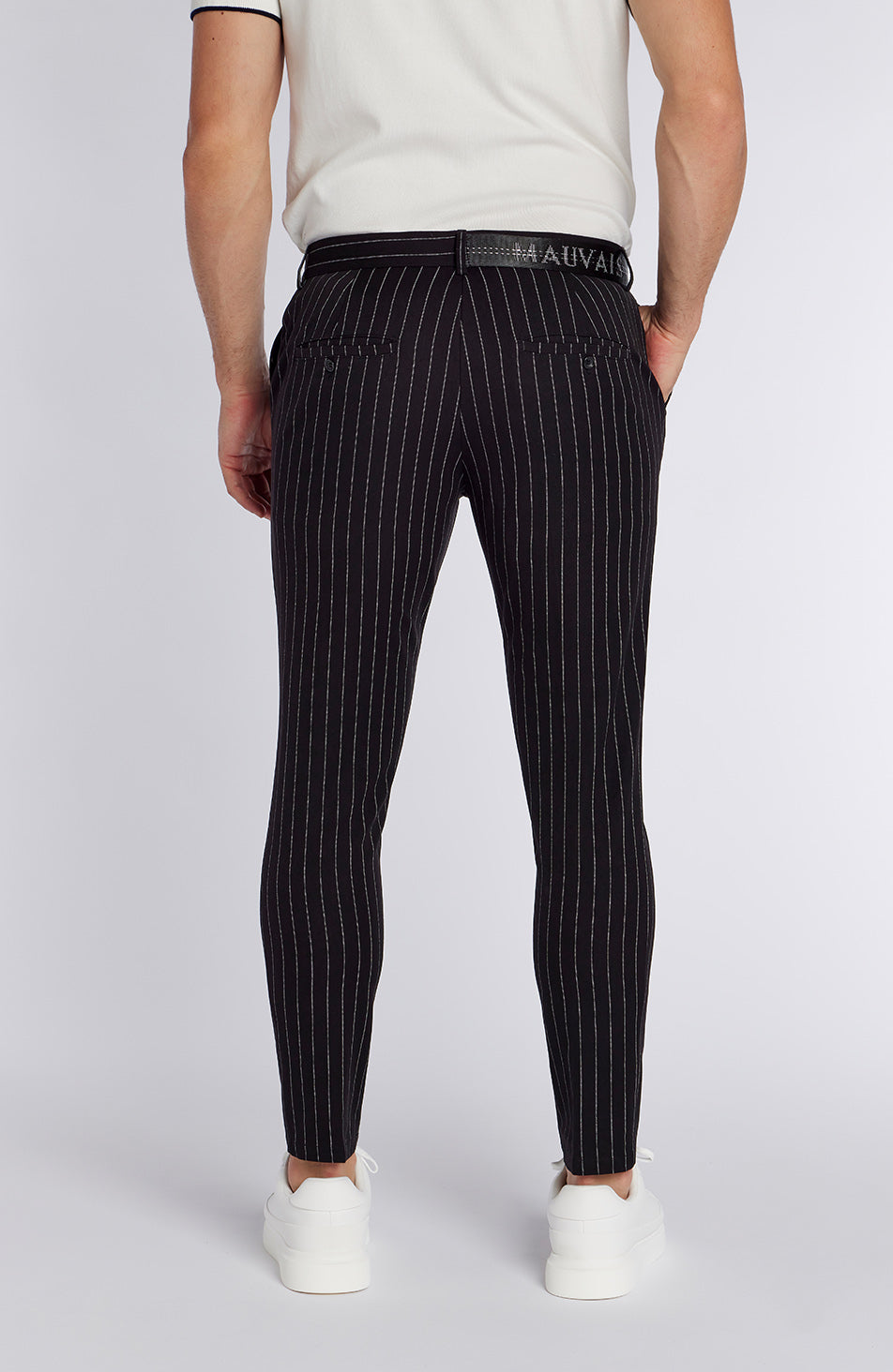 Signature Half Belt Pants in Black Pinstripe – MAUVAIS (USA)