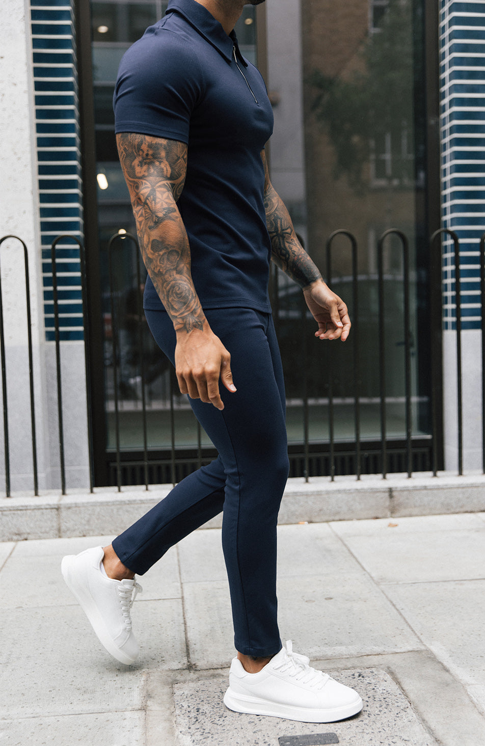 Signature Half Belt Pants in Navy