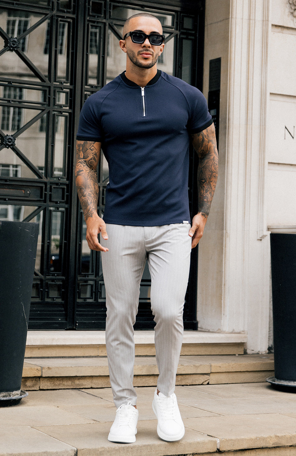 Signature Zip Tee in Navy