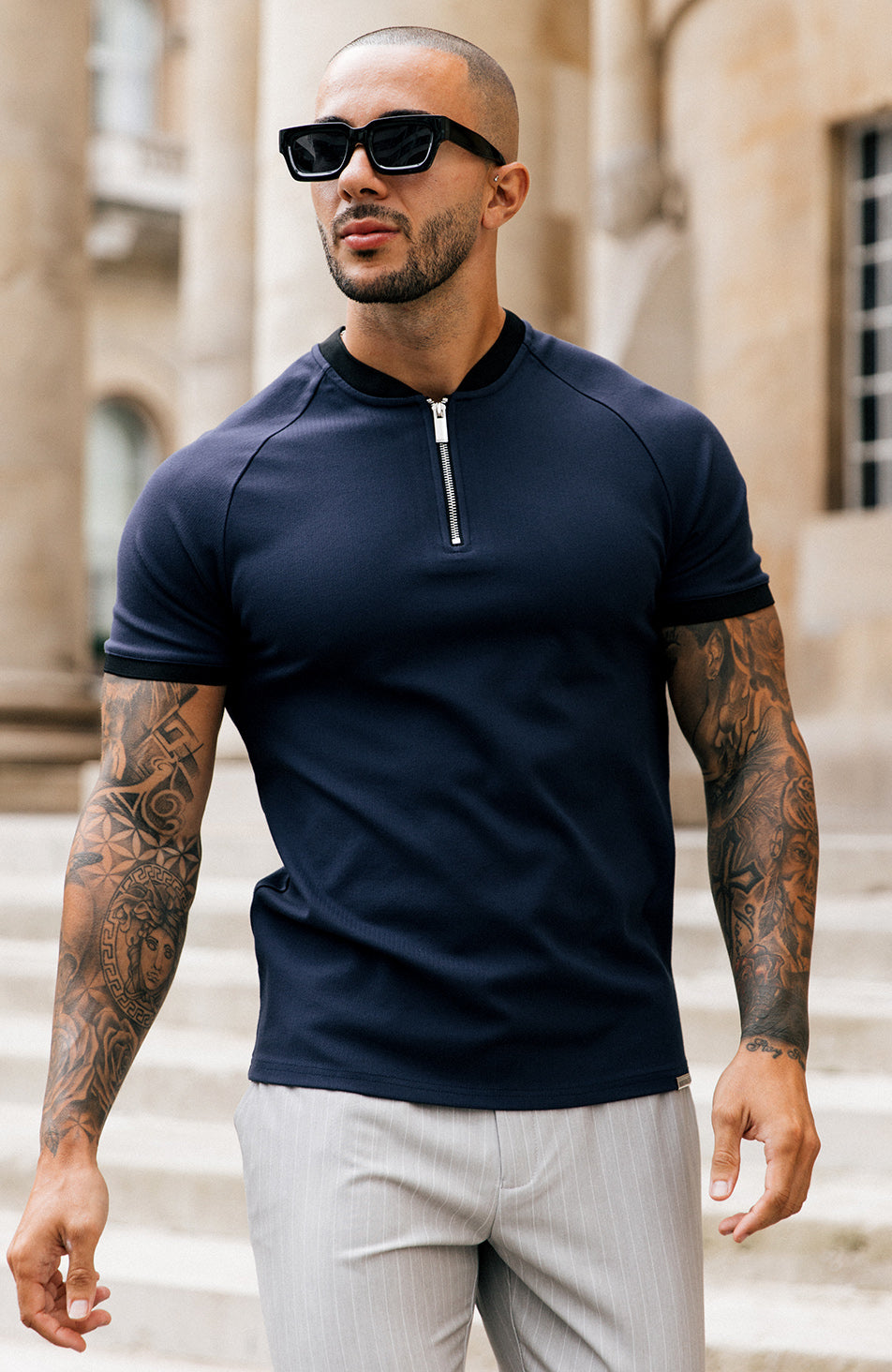 Signature Zip Tee in Navy