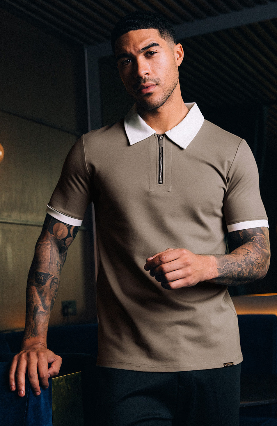 Carlo Luxe Zip Polo in Taupe