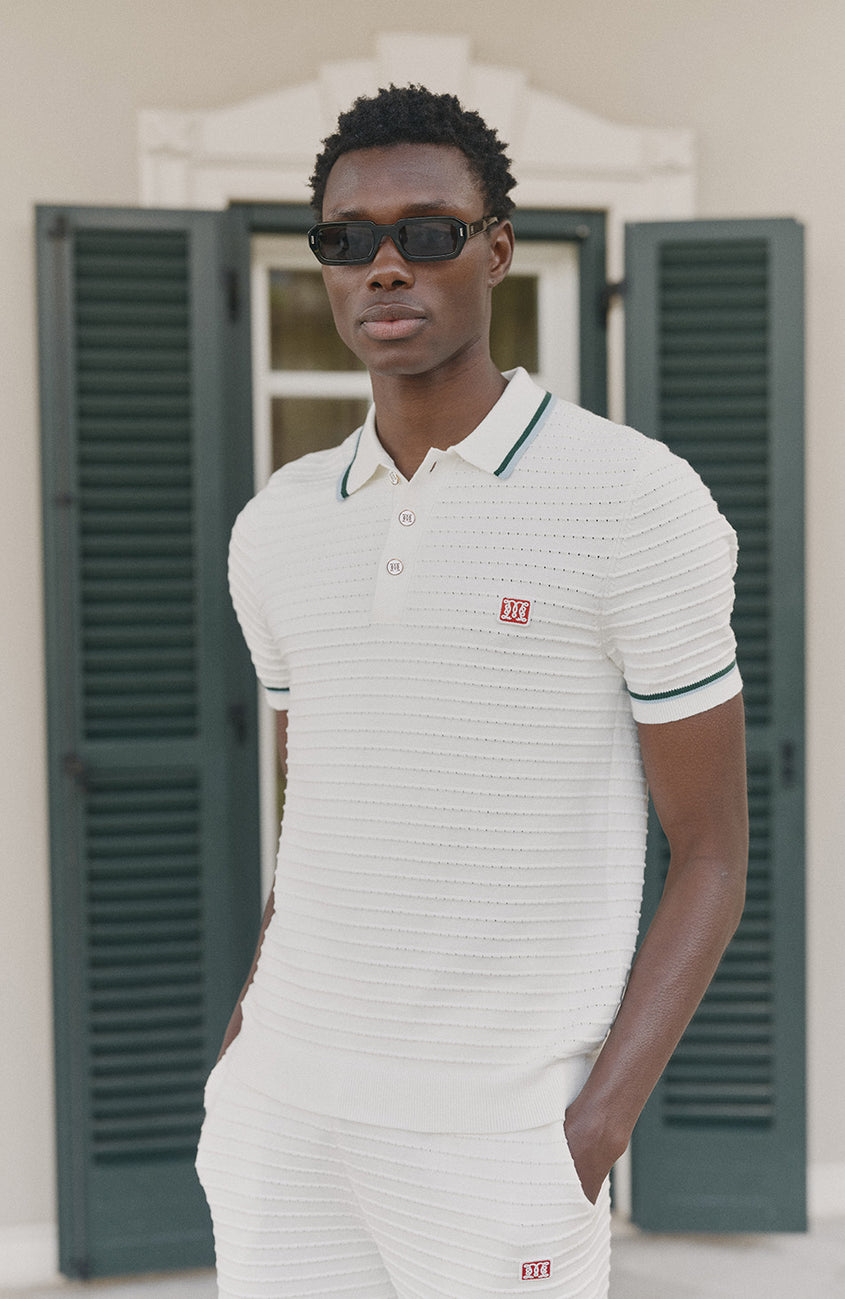 Riviera Knit Rib Polo in White