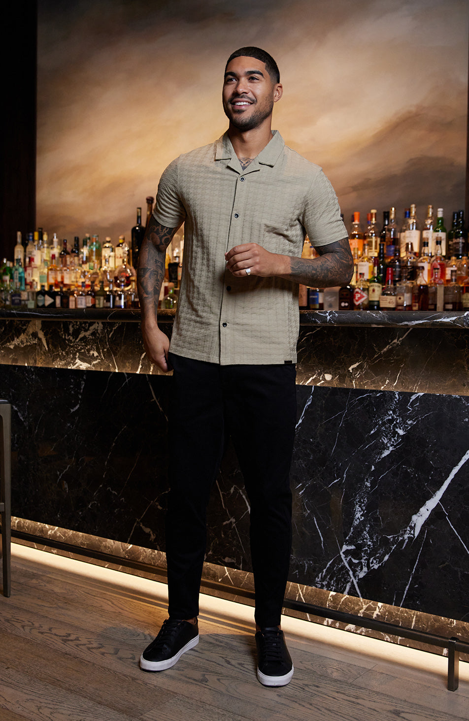 Mauvais Vincent Slim Grid Shirt in Champagne Dogtooth 2XL Mauvais Vincent Slim Grid Shirt in Champagne Dogtooth 2XL
