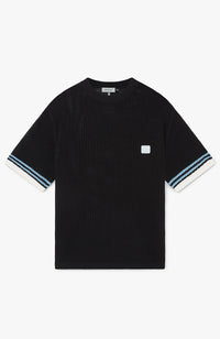Malibu Cotton Short Sleeve Crochet T-shirt in Black