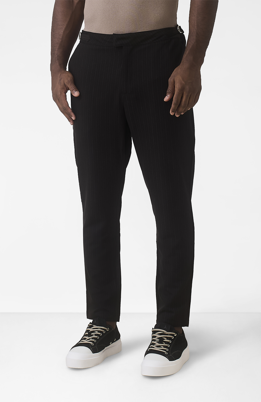 Savile Slim Pinstripe Chino Pants in Black
